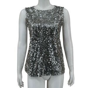 Talbots Top Womens Small Silver Gray‎ Sequin Tank Sleeveless Swiftie Holiday NWT
